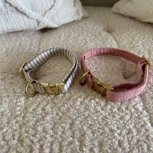 The Foggy Dog Striped and Pink Dog Collars with Gold Buckles - Size Small